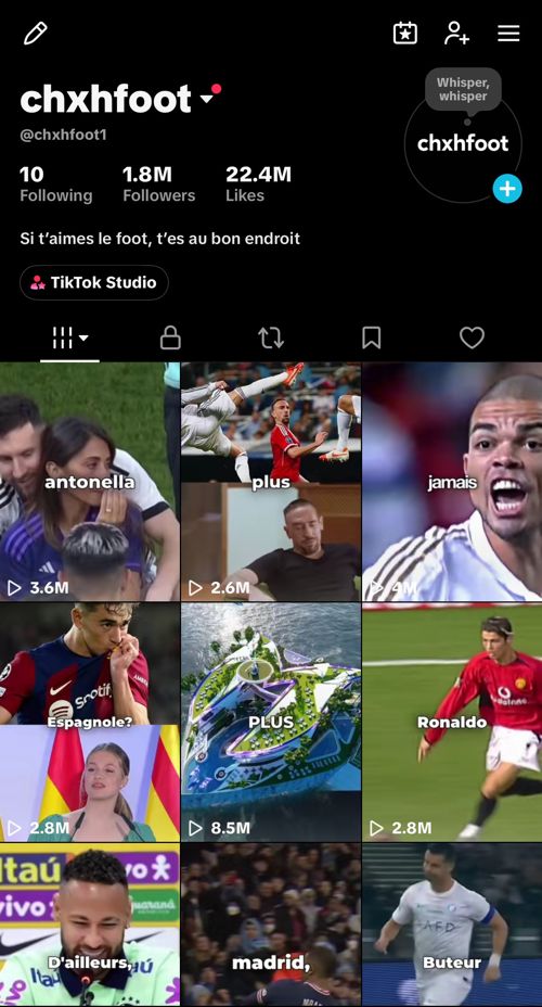 Perfil de TikTok chxhfoot: 1,8 millones de seguidores